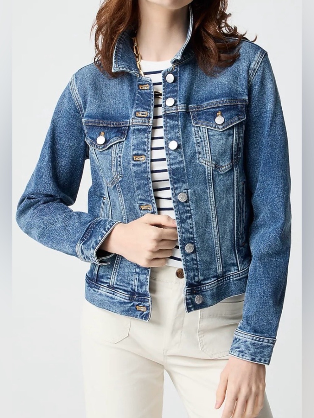 J. Crew Medium Blue Denim Jacket with Contrast Stitching Size 8
